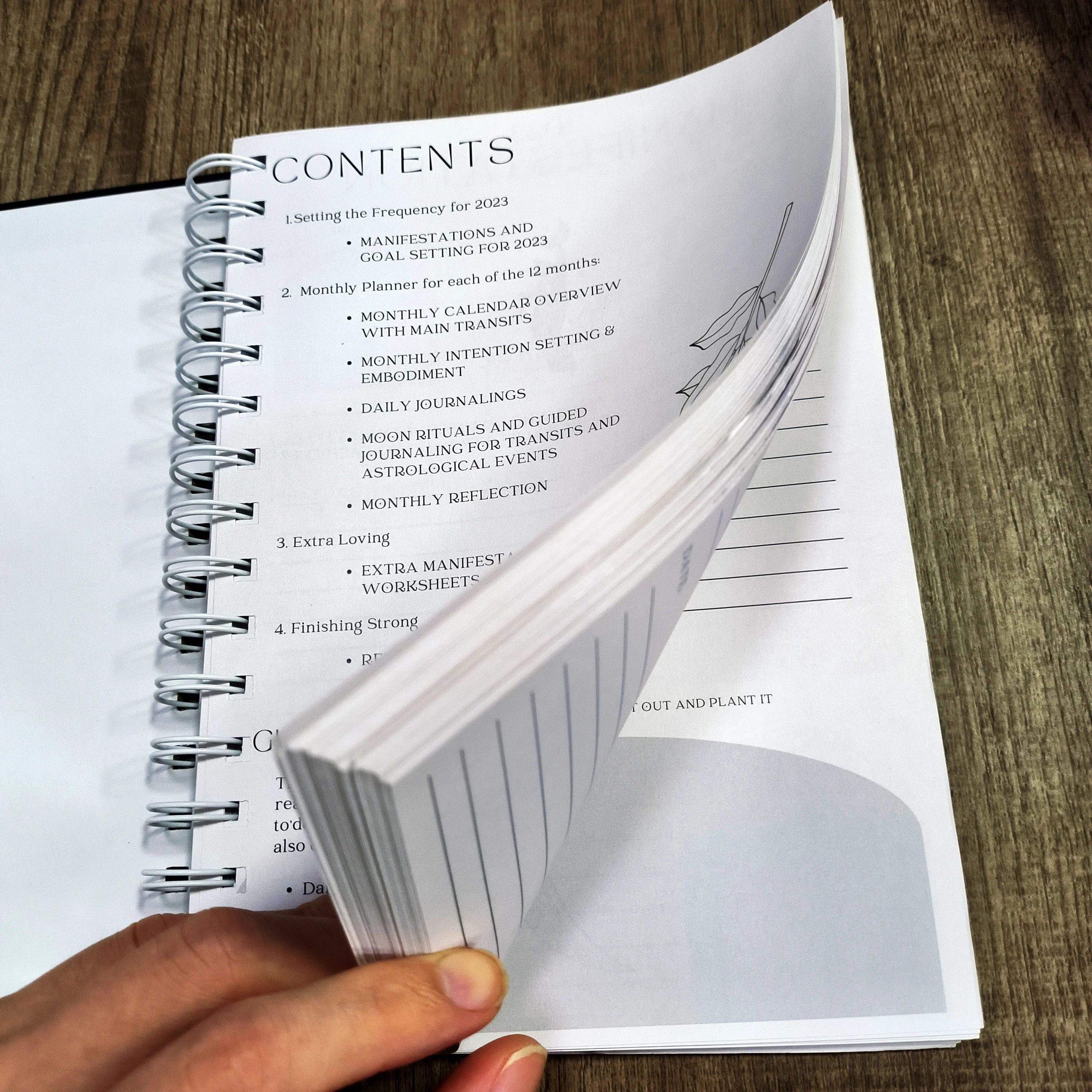 Hardcover spiral planner wood stationary notebook customized inner page tag journals