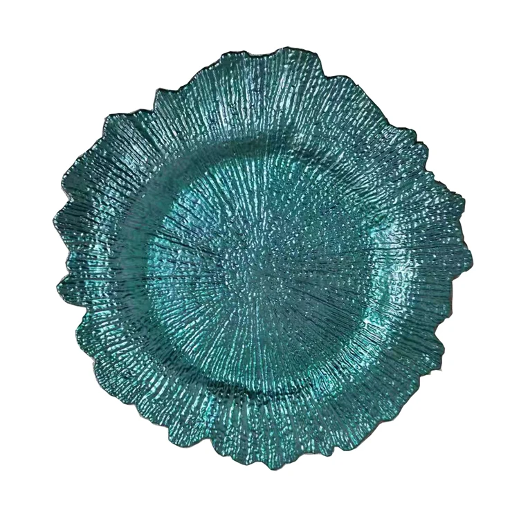  High Quality 13 Inch Unbreakable Wedding Party Decorative Under Plates Silver Round Reef Plastic Charger