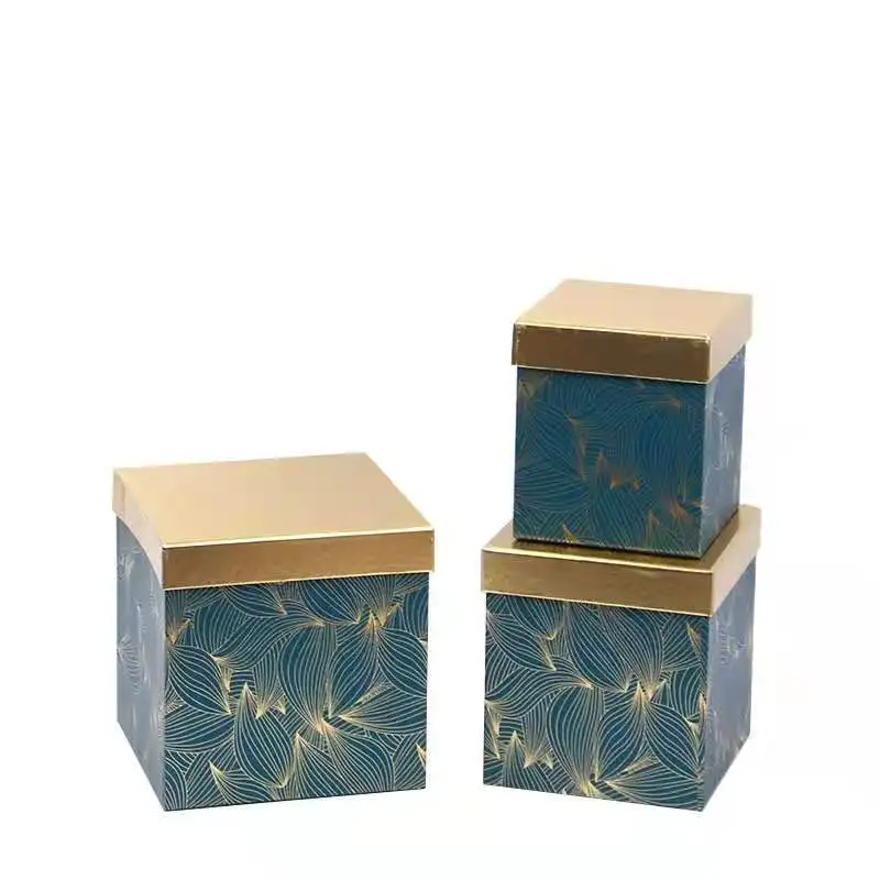 New Type 2023 Square High-end Gift Box Three-piece High-end Gold Foil Flat Flower World Package Box