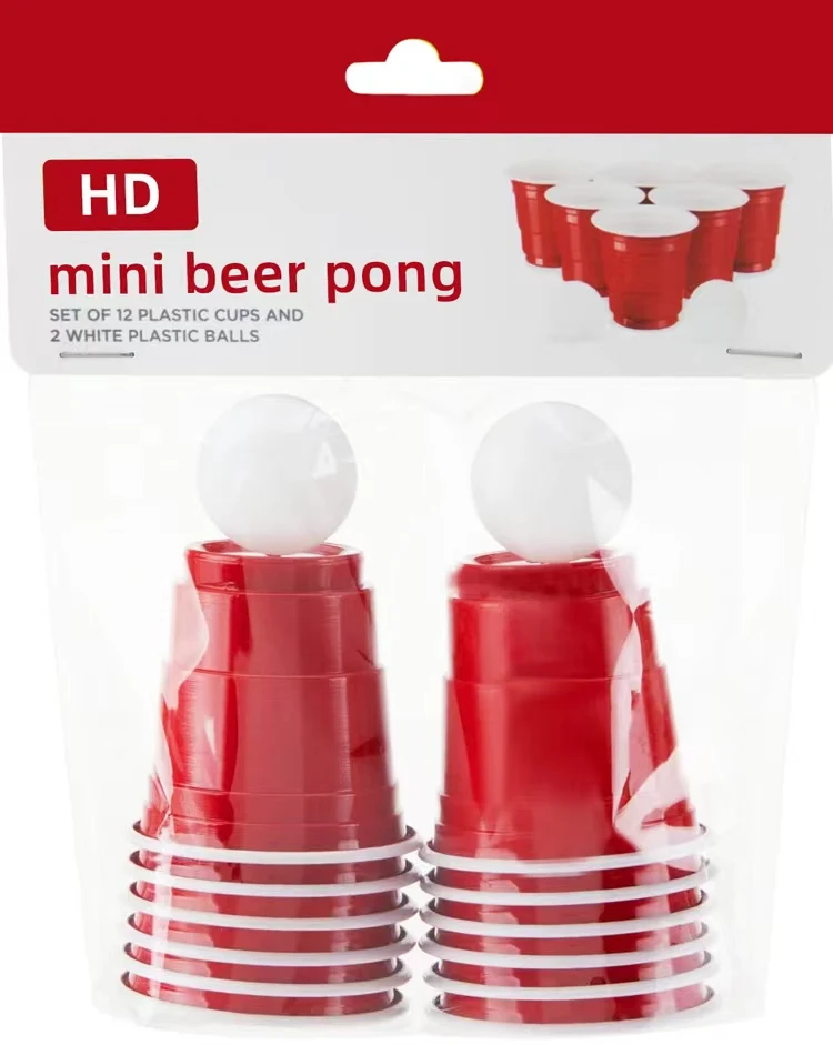 Mini Beer Pong Game Cup 1.5 Ounce Disposable Red Party Cup Plastic Shot Glasses 12 Red Cups and 2 Mini Ping Pong Balls Set