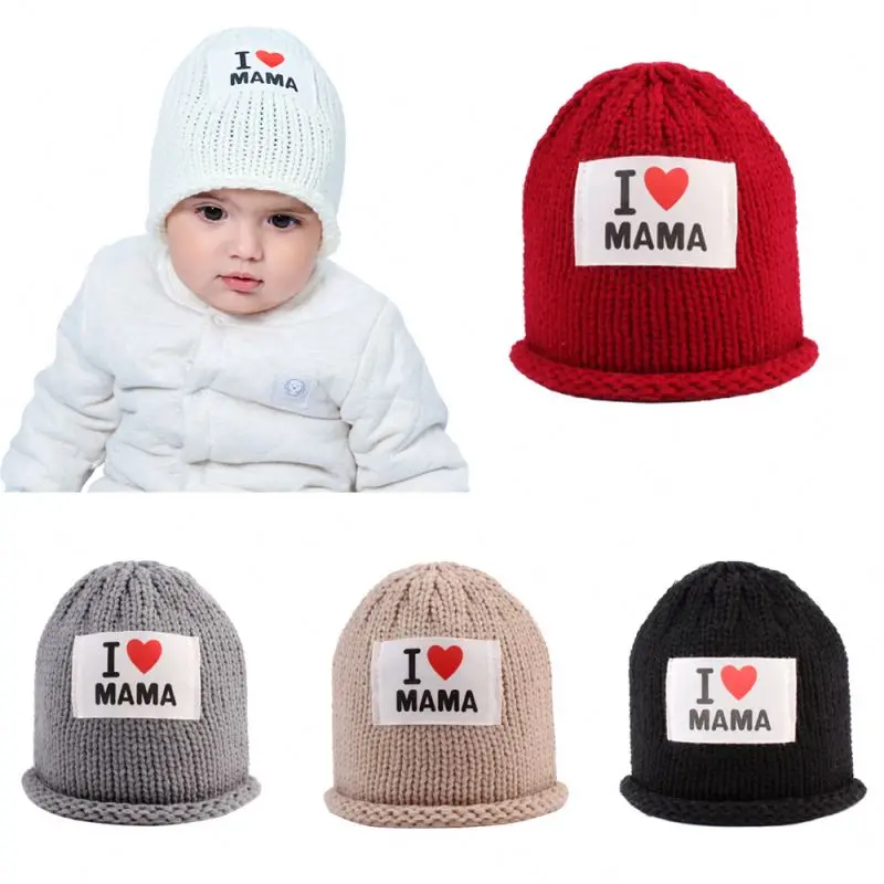 Custom label baby beanies i love mama knitted hat for