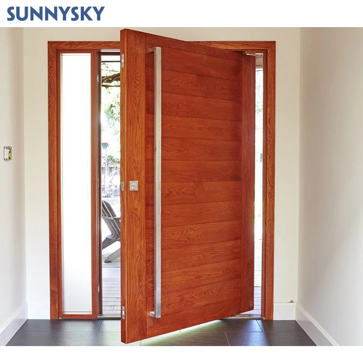 Sunnysky Modern Home Main Entrance Security Entry smart door lock with camera sidelight Aluminum Glass Pivot Door