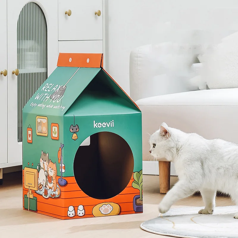 Hot Selling Luxury Milk Box Series Corrugated Paper Cat House Corrugated Paper cat scratcher cardboard