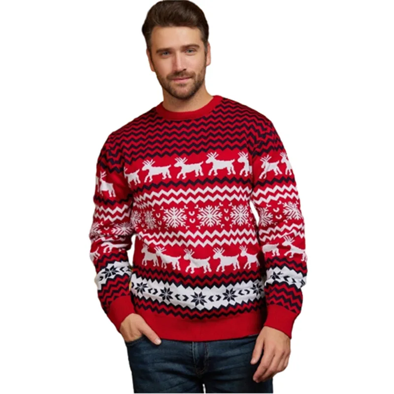 Autumn Winter Funny Holiday Party New Products Ugly Christmas Jumper Couple Holiday Style Snowflake Deer Jacquard Pullover Sweat