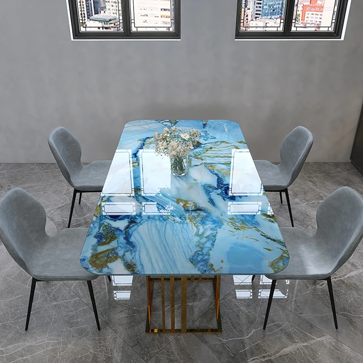 Modern dining room table set 6 seater luxury home furniture rectangle tables for events party Italian sintered stone countertop