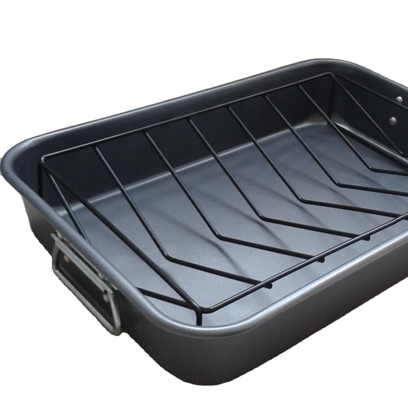 high quality nonstick roaster 7mm wire handle carbon steel roaster with v-shape rack