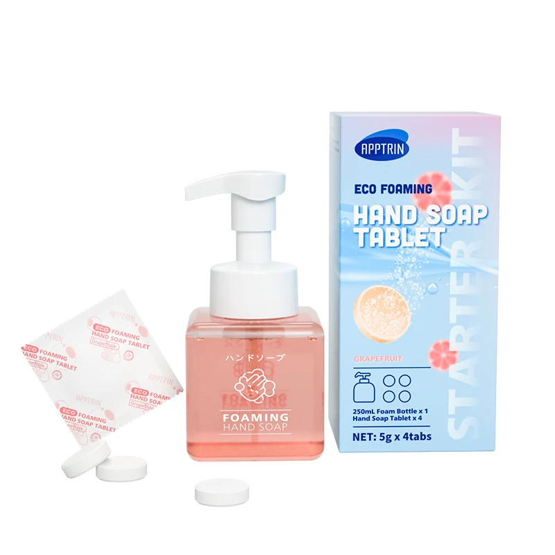 Biodegradable formula hand soap tablets containing pure essential oils with grapefruit flavor antibacterial properties
