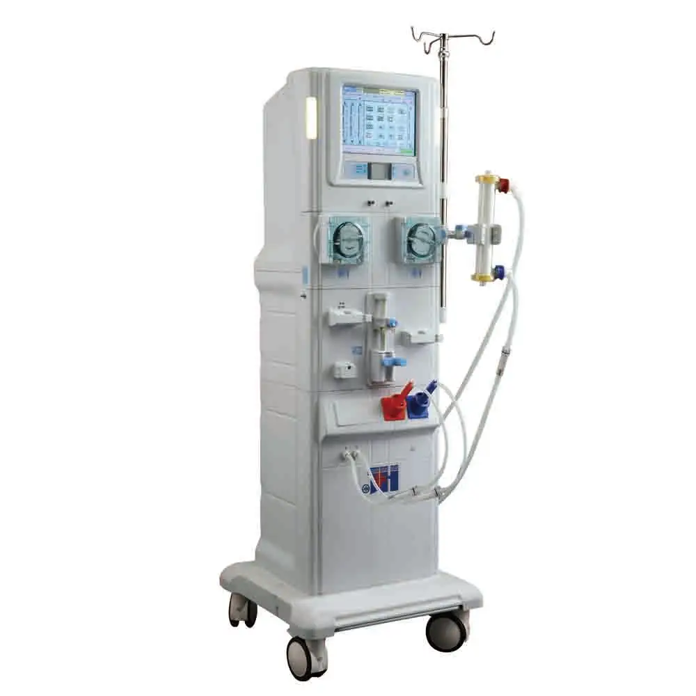 Automatic double bump waterway hemodialysis  machine adjustable dialysate flow linearly with LCD touch screen