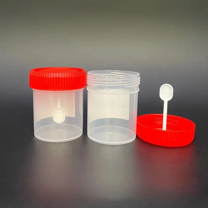 Graduated Plastic Disposable Specimen Cup Stool Container with Spoon 60ml/40ml