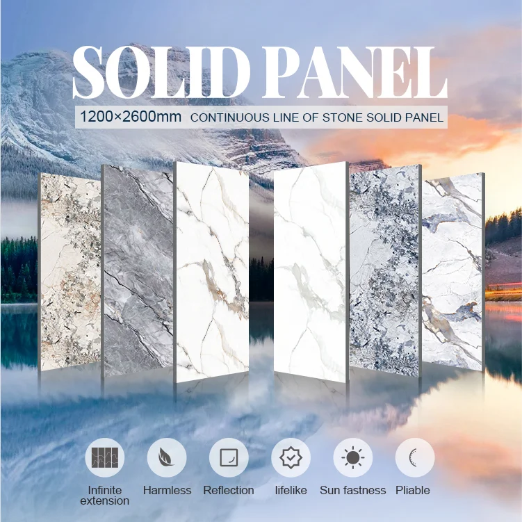 Stone Film interior decorative bamboo fiber EVEN grain Glossy board for wall price wpc wall panel Solid Panel