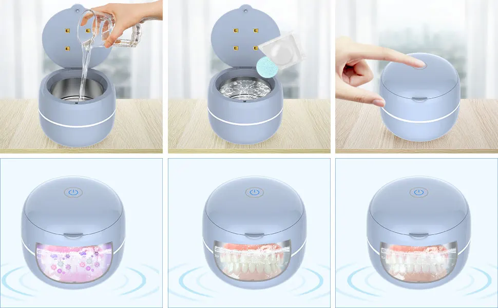 Portable High Frequency Ultrasonic Cleaner Jewelry Watch Glasses Cleaner Machine Denture Teeth Retain Braces UV Cleaner