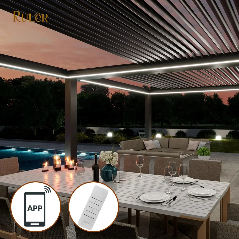 Modern Design Bioclimatic Waterproof Louvre Roof Gazebo Outdoor Aluminum Pergola Electric retractable Louver pergola