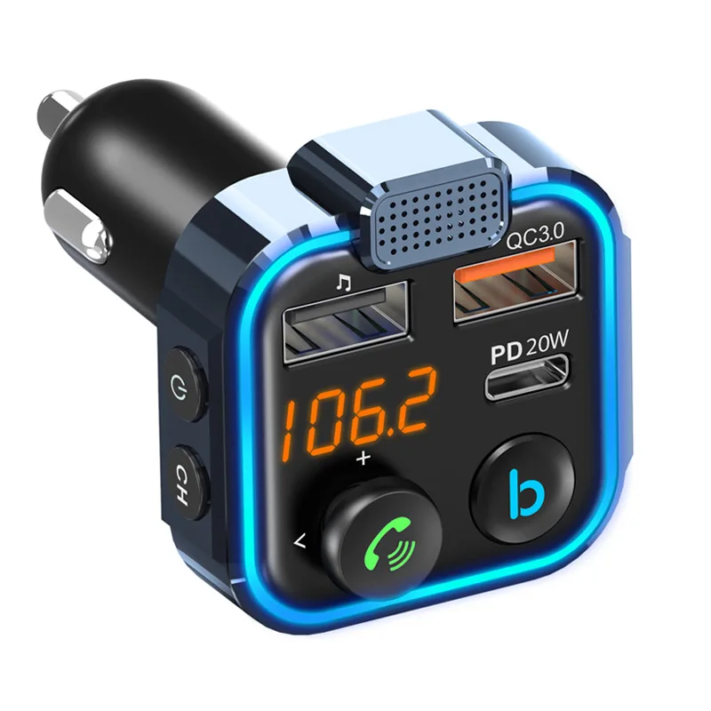 Голосовой помощи Qc3.0 Pd 20 Вт Quick Charge Беспроводное зарядное устройство для быстрой зарядки автомобильный комплект громкой связи Fm модулятор, свободные руки, FM передатчик, автомобильный Mp3 плеер