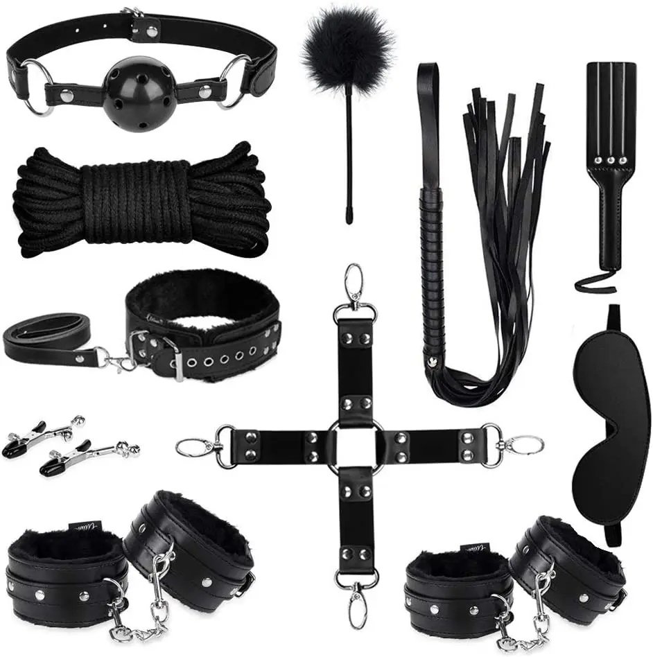 Women and Couples 12 Pcs BDSM Leather Bondage Sets Restraint Kits Bondage for Sex