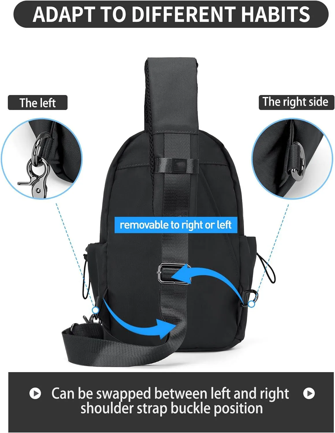 Black Mini Outdoor Sports Anti-Theft One Strap Messenger Backpack Motorcycle Sling Chest Bag