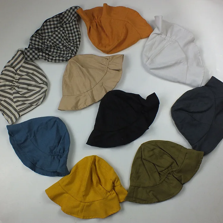 Linen Cotton Toddler Infant Summer Fishing Hats Floofy Sun Beach Bucket Hats