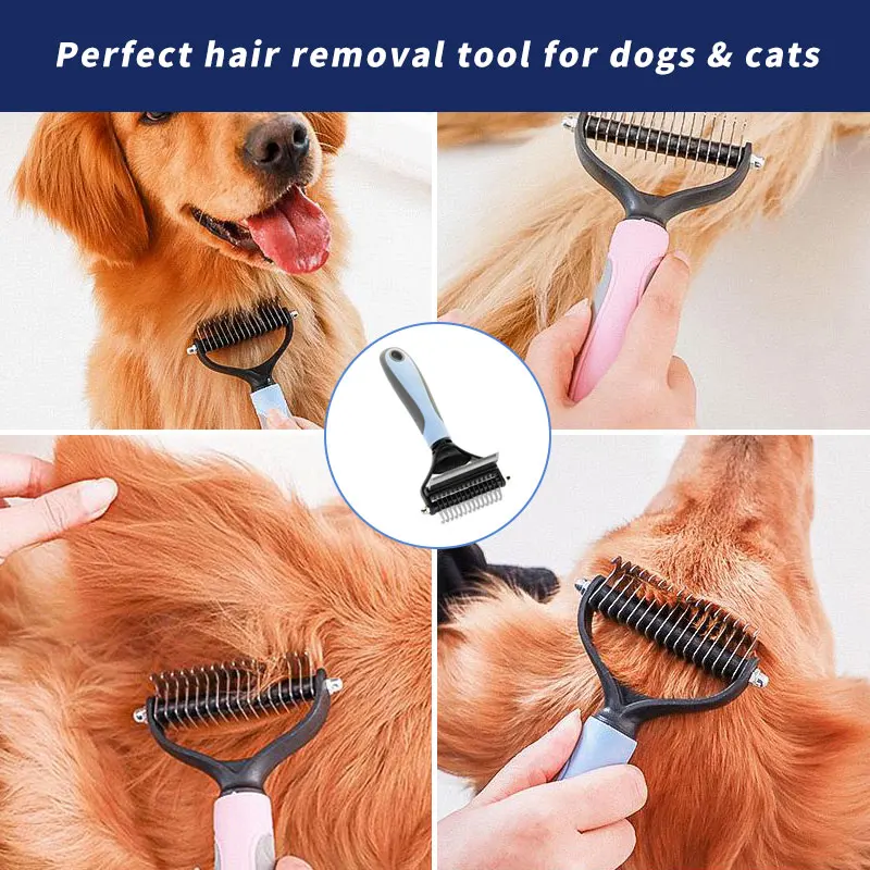 Garfield stainless steel pet hair 2 in 1 cat dog rake deshedding dematting brush comb grooming tools