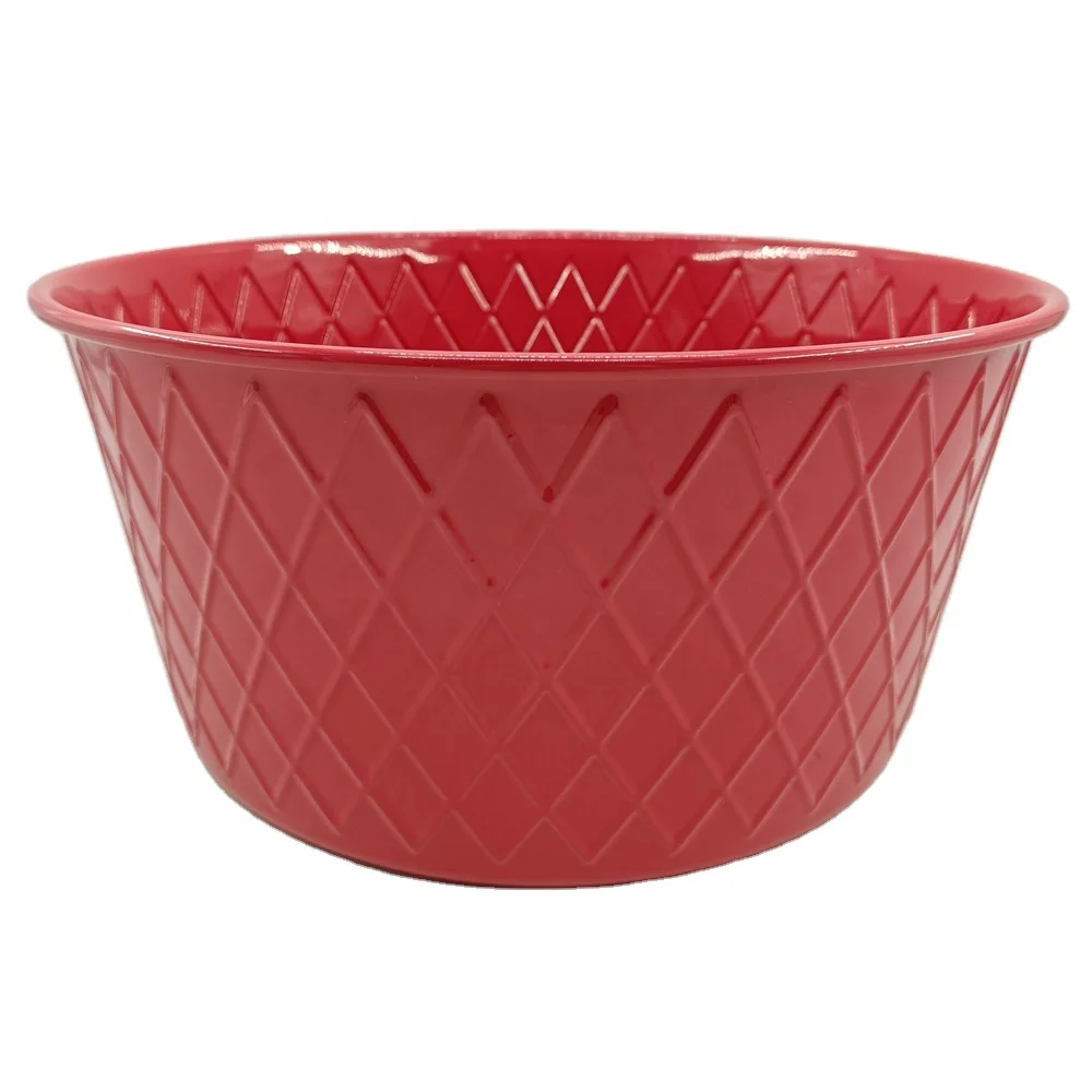 Customized Food Safe Color Embossed Round Taper Shape Carbon Steel Powder Coating Fruit Salad Bowl Popcorn Storage Bowl