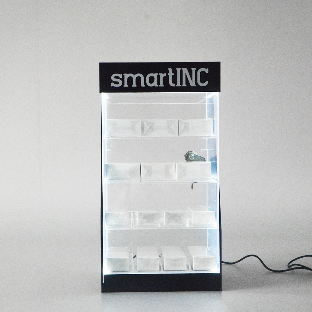 Custom Design Acrylic Counter Top Display Rack RGB Light Display Cabinet PMMA Desktop Display Showcase