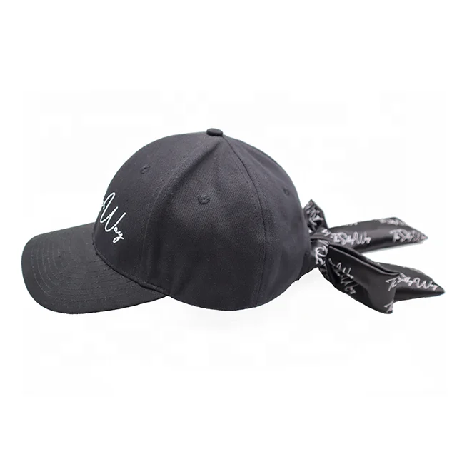 Tie bow lace back Satin/Silk lining lined fabric Customize flat embroidery Pure cotton pony Baseball Hats Caps for Women Ladies