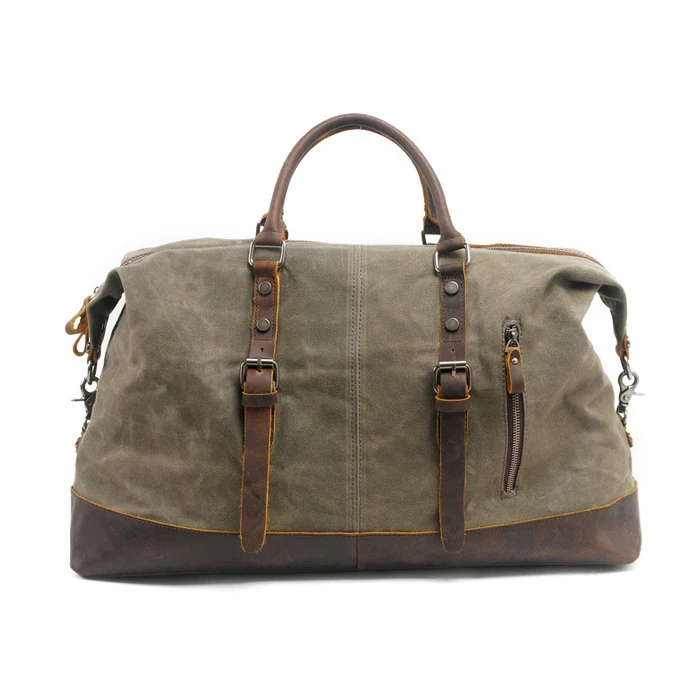 Hot sale  Waxed canvas with crazy horse leather duffel bag large waterproof travel bag for weekend