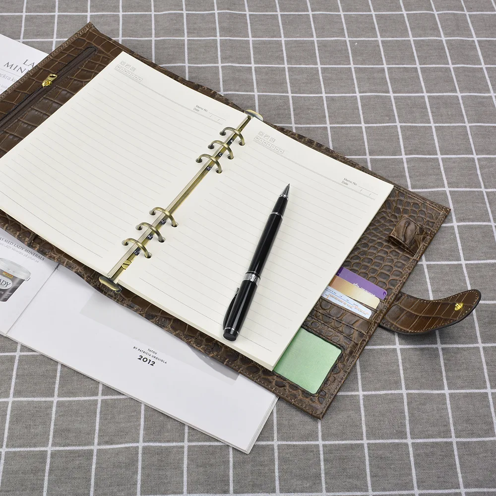 Topm quality genuine leather custom journal leather diary with 6 rings