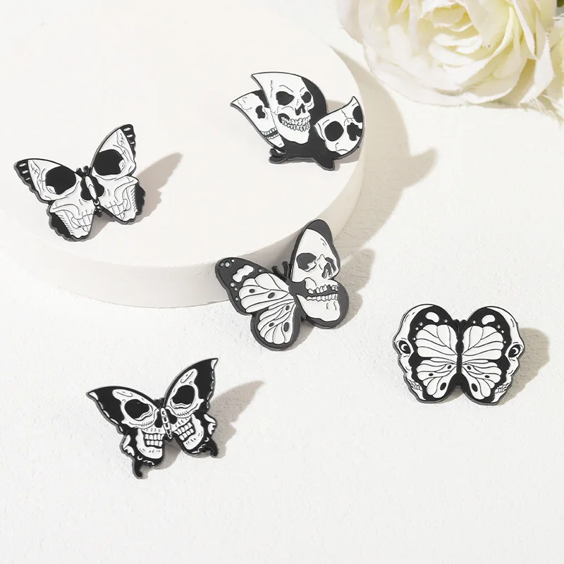 Wholesale American new punk series alloy cartoon lapel pins skull butterfly shape enamel badge