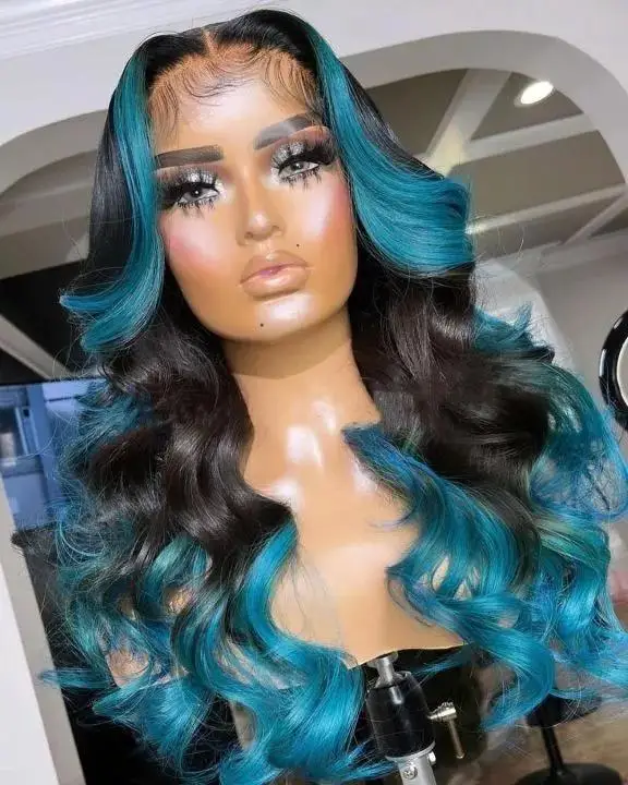 Pre Plucked Mixed colorful Natural Hairline with baby hair Synthetic Lace front hair wig for Women