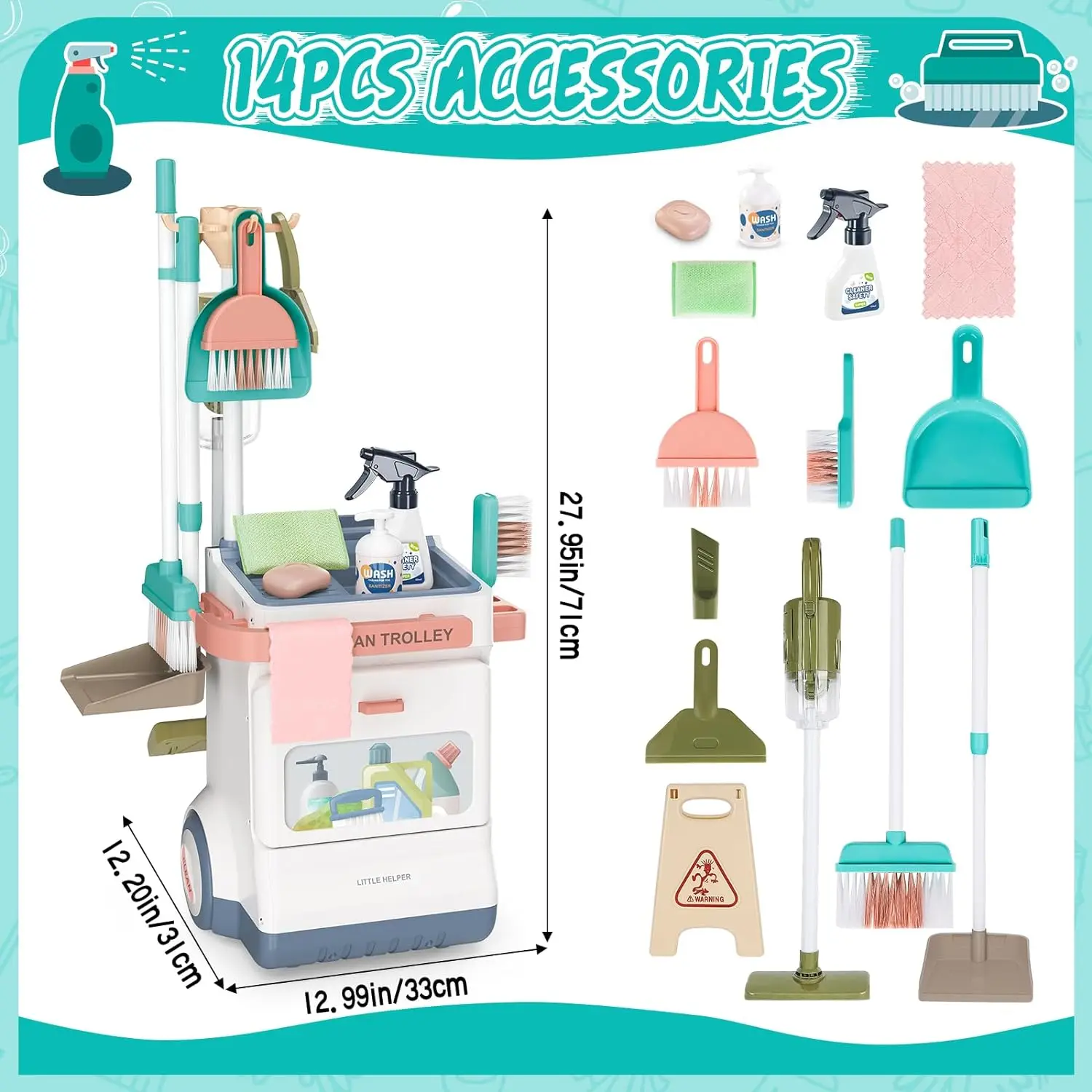 20 PCS Kids Cleaning Pretend Play Preschool Toy Set Includes Real Working Toy Vacuum Cleaner for Kids
