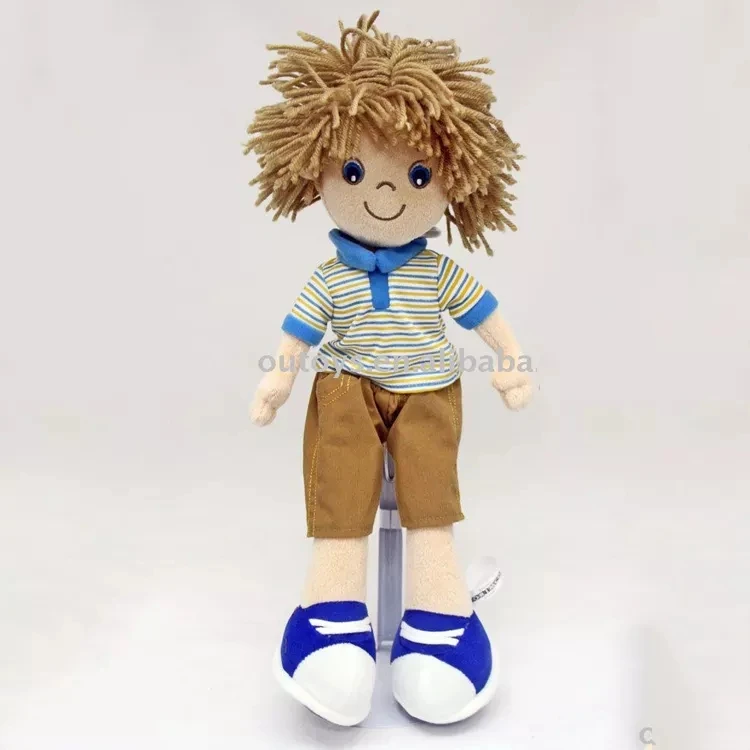 Customized Cute Cartoon Design Soft Stuffed Light Brown Hair Plush Boy Toy Doll