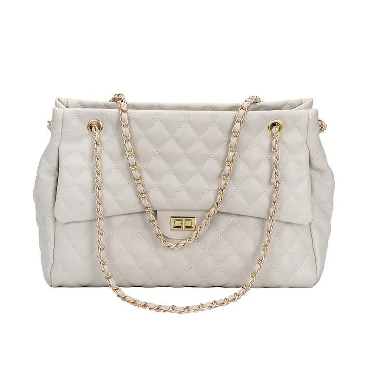 Popular Plaid Large Capacity Multi Function Women Pu Leather Shoulder Bag With Chain