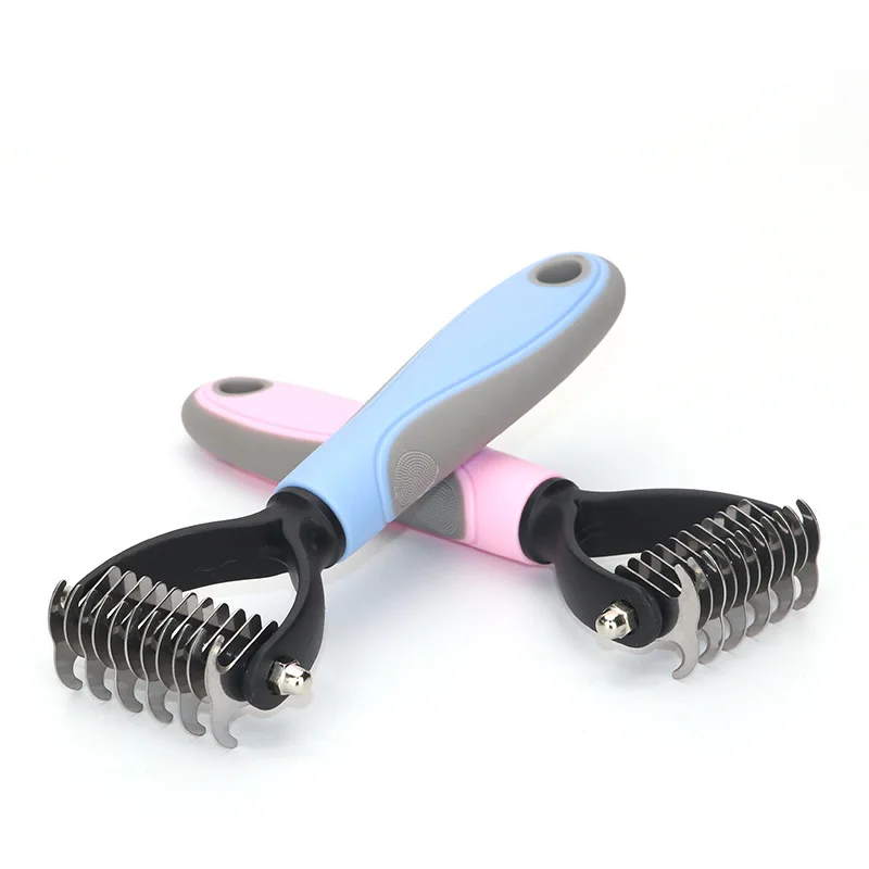 Pet Grooming Brush Double Sided Shedding Dematting Hair Remover Rubber Rake Comb For Dogs