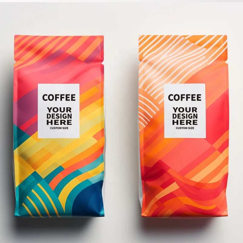 Customized Plastic Pouch Packaging flat bottom coffee bag with valve Recyclable Coffee Beans Packing Aluminum Foil bag