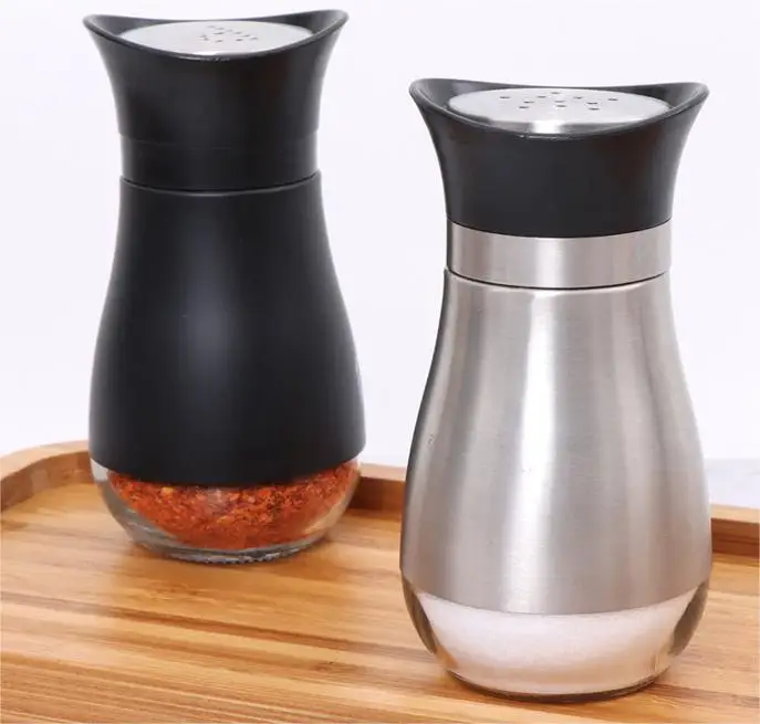 Hot Sale Salt and Pepper Shakers 120ml Glass Bottom Salt Pepper Shaker with Stainless Steel Lid for Kitchen Cooking Table