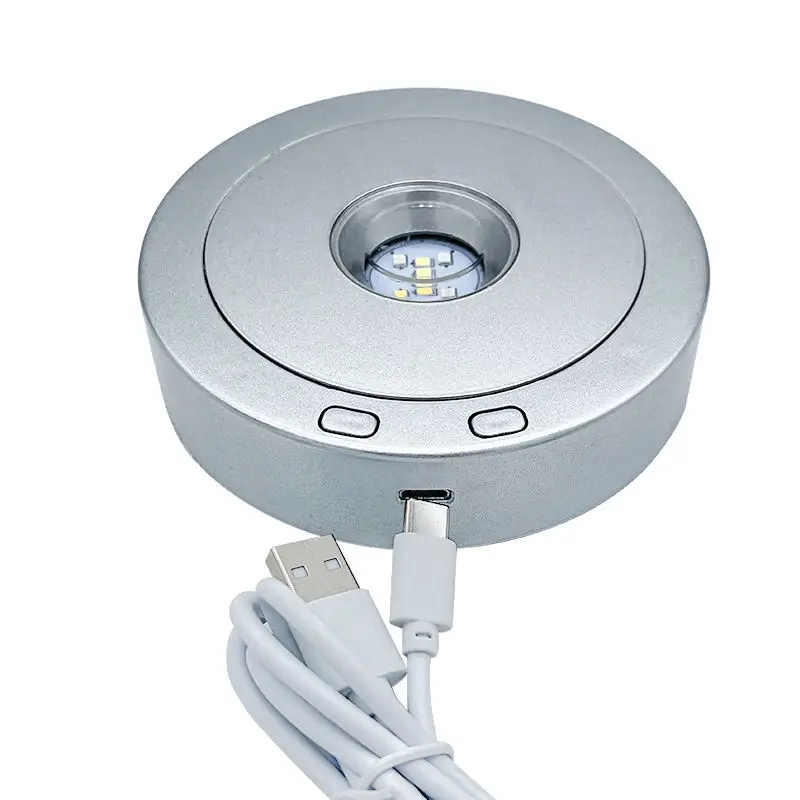 adjustable rotating display stand base led rotating display base for 3d crystal photo with 4 Revolving & 8 Light Modes