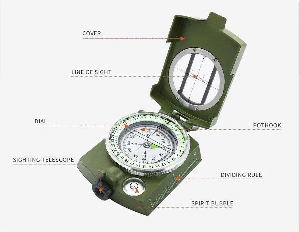 Outdoor Survival Compass Multi-functional Metal Zinc Pocket Vehicle Climbing Camping Travel Compass