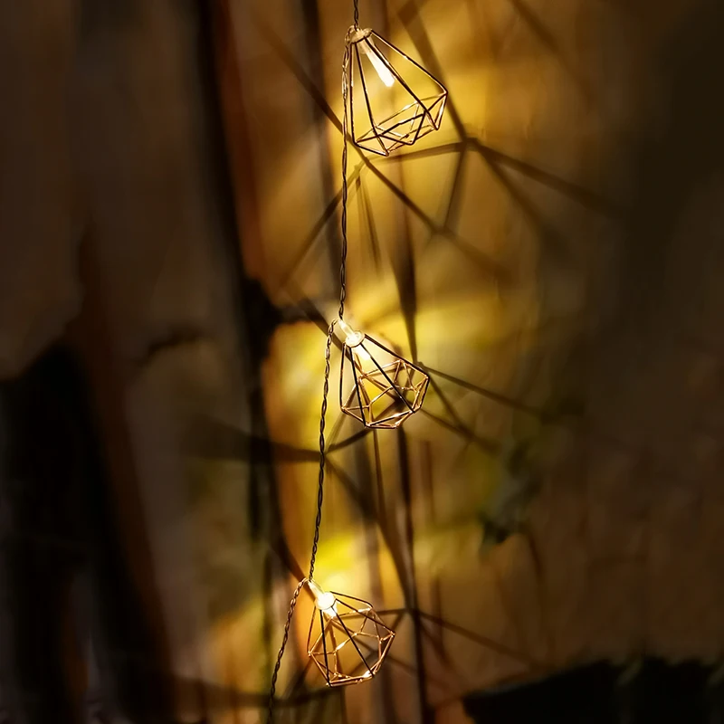 Christmas decoration LED string light with Triangular metal cone decos for indoor home bedroom curtain decor