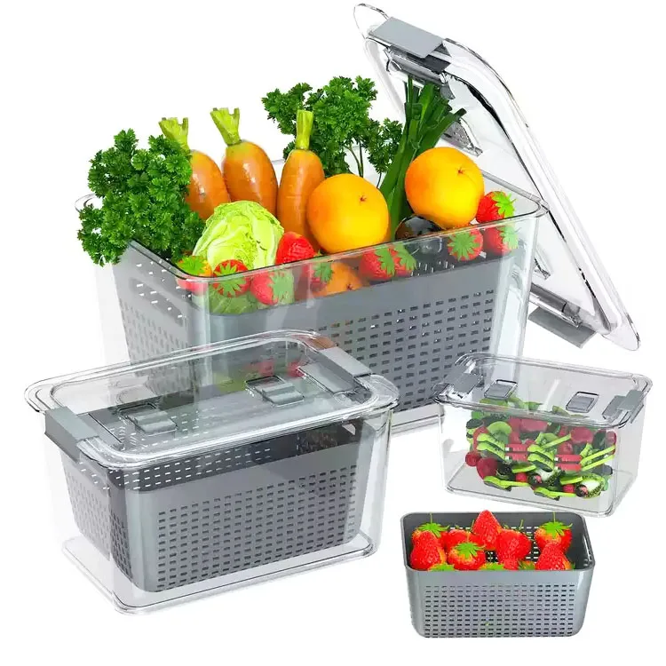 Wholesale Multifunctional Drain basket with Strainers Vegetables fruits Storage Containers Keep fresh container for food