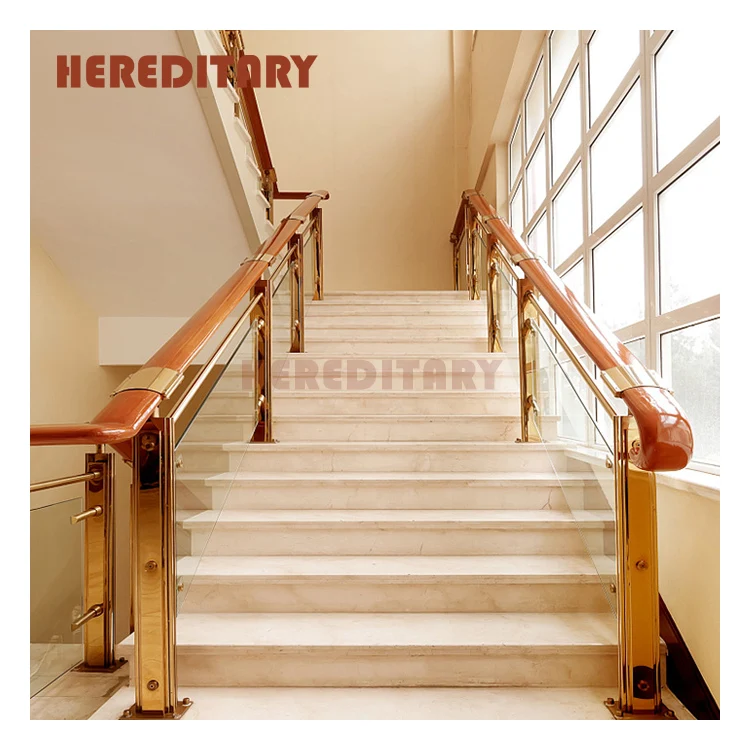 Мраморные интерьерные лестницы из нержавеющей стали, стеклянные перила с деревянными поручнями