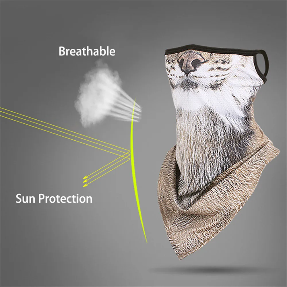 
Fashion Neck Tube Scarf with Ear Loops Windproof Face Mask Ski Halloween Costume 3D Animal Printed Bandana Cycling Hiking 