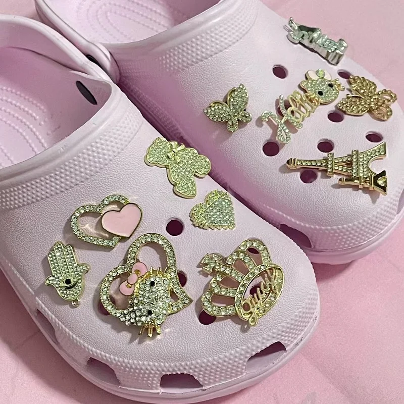 Wholesale Diy Popular Gold and silver Metal With Diamonds Croc Shoe Decoration Accessories For sanrio accessories croc  Charms