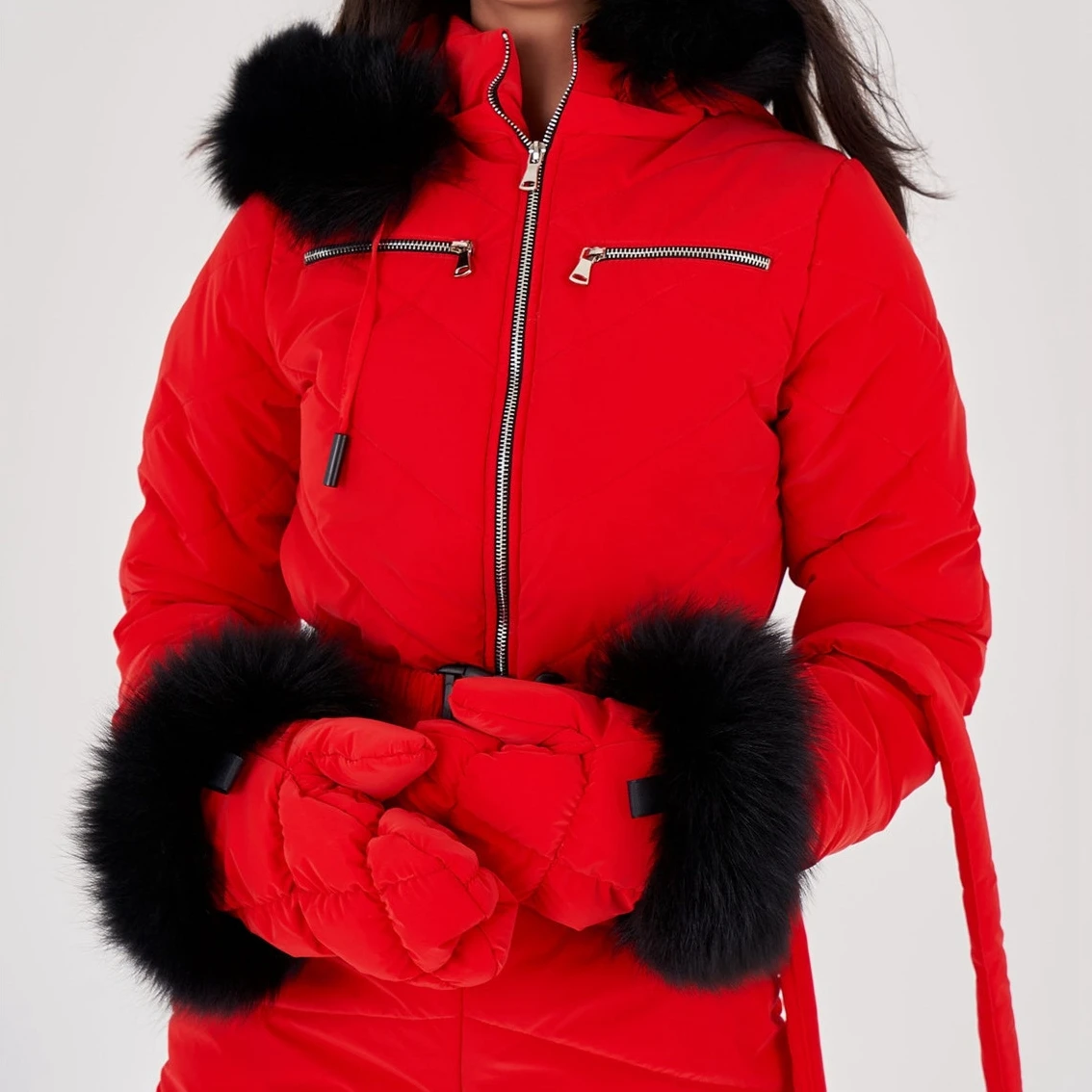 Winter warm woman fashion ski suit jacket hoodie outdoor sports jumpsuit zipper ski suit clothes