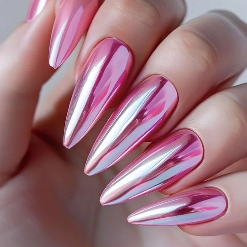 MISS GORGEOUS Metallic Plated False Nails Long Almond Press On Nails for Lady Women