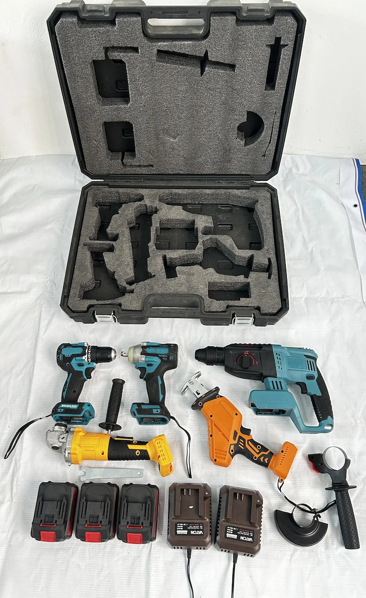 High Quality Factory Made Combo Power Tools 5 Kits Tool Set Cordless Impact Wrench Angle Grinder Hammer Drill Set