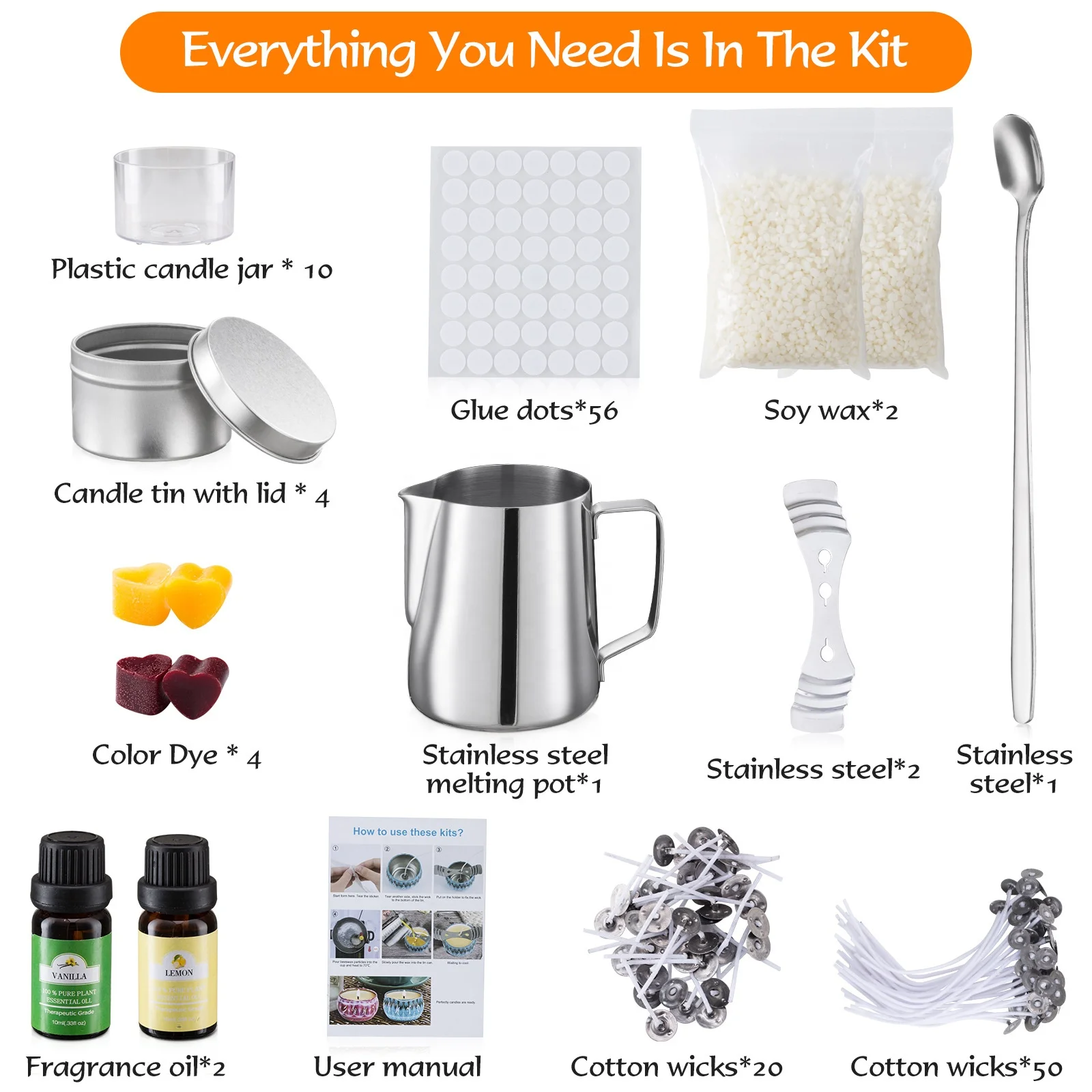 Candle Making Kit for Adults Beginners - Soy Candle Making Kit Includes Soy Wax, Scents, Wicks, Dyes, Tins, Melting Pot & More D