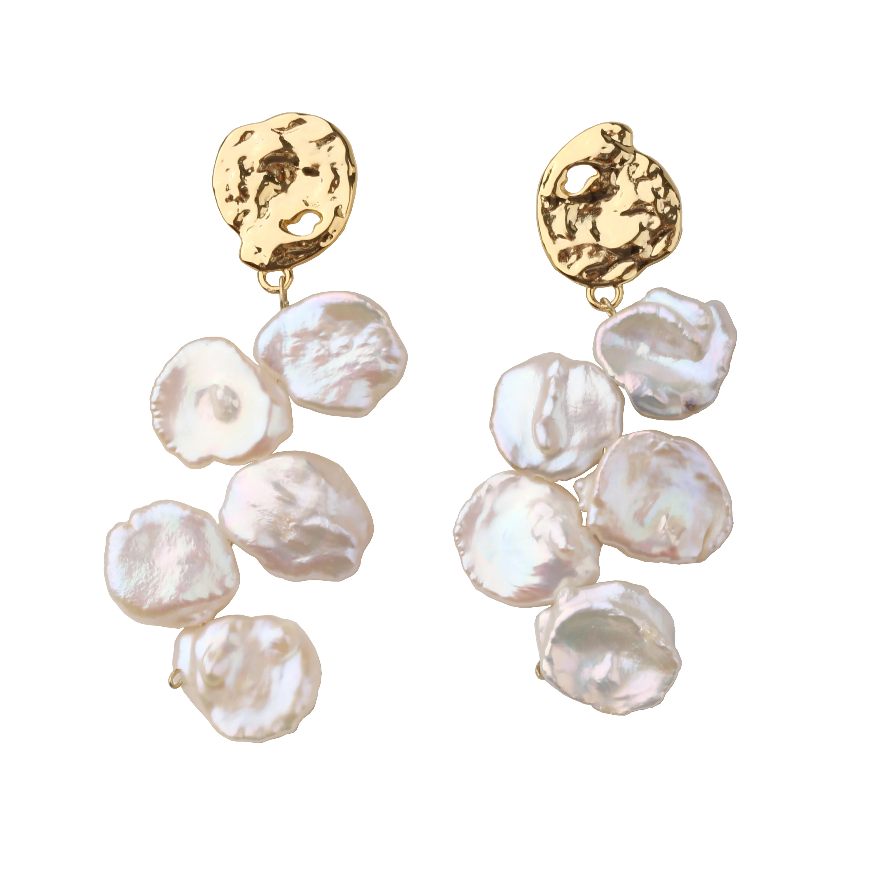 
Luxury brand earring gold plated flower petal Baroque Pearls Earrings for women with 925 silver 