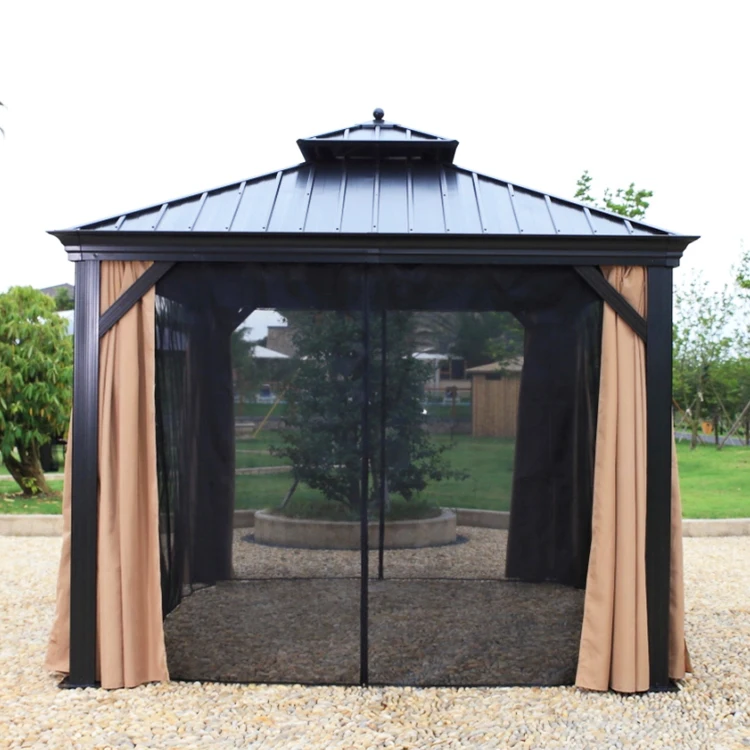 
High quality commercial outdoor garden aluminum hardtop pavilion mosquito net gazebo for leisure yard patio  (1600174914589)