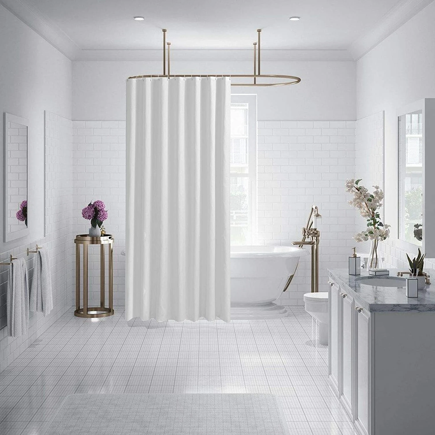 Factory Price White Bathroom Curtain 240x200CM  Fabric Cloth Thickened Waterproof Shower Curtain Liner Bathtub Curtains Home Dec