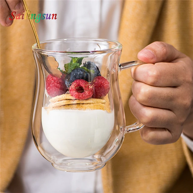 classical premium high clear double wall glass beverage coffee milk mug