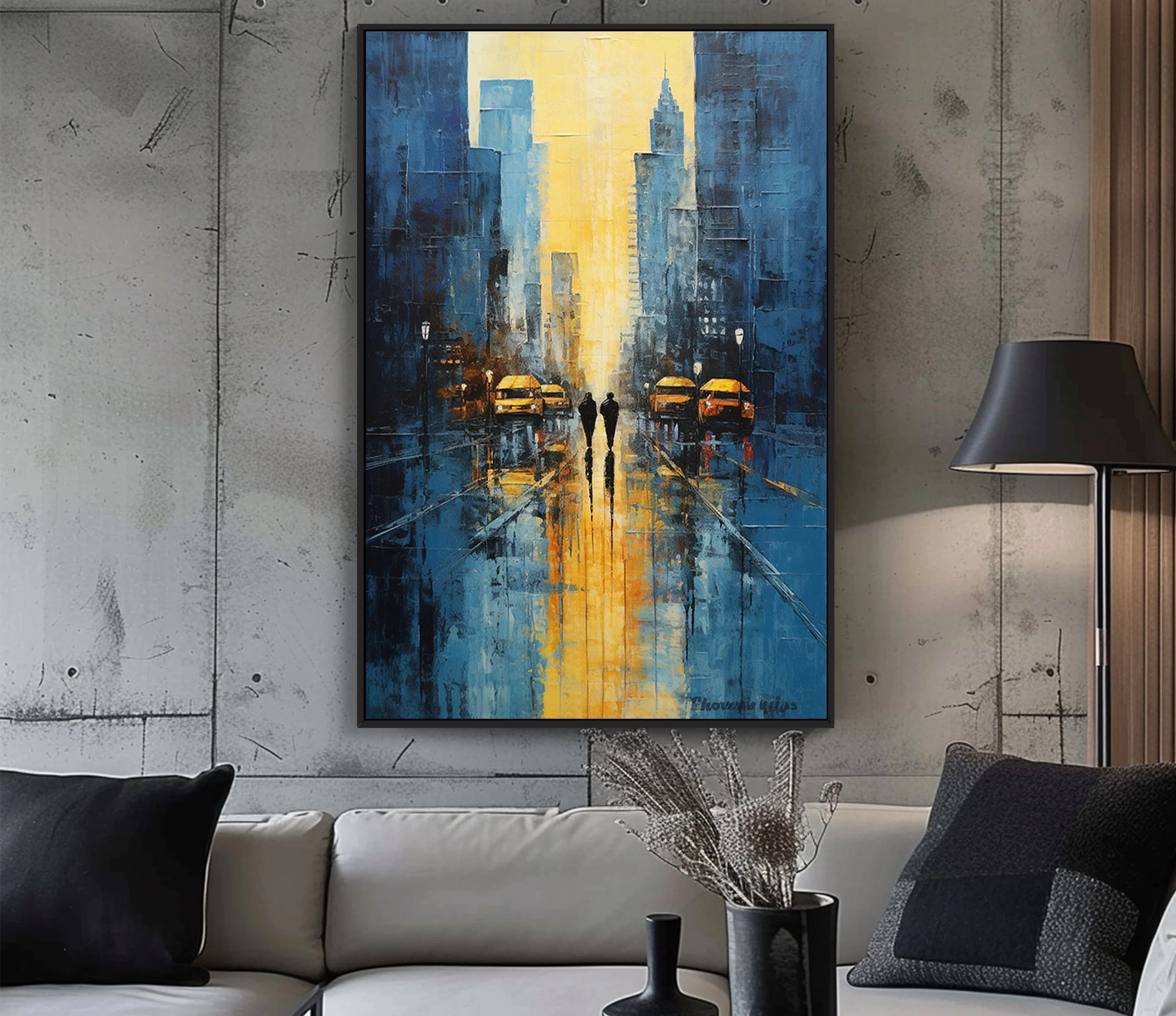 Handmade Abstract Oil Painting on Canvas Thick Texture City Landscape Wall Art Picture Home Decor Wall Frame